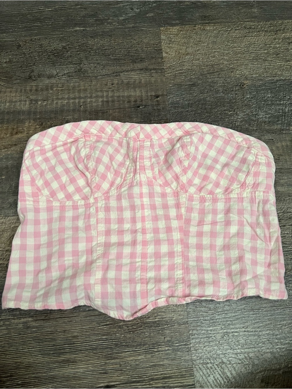 Free People Pink and White Gingham Strapless Bustier Top